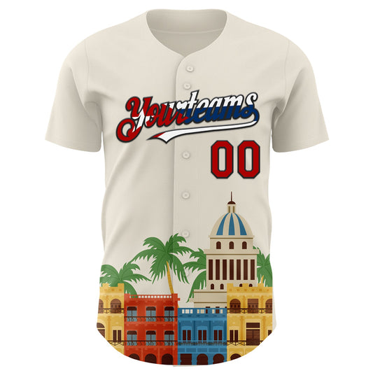 Custom Cream Red Black-Cuban Flag 3D Cuba Havana Authentic Baseball Jersey - Sky-Custom