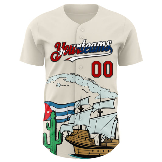 Custom Cream Red Black-Cuban Flag 3D Cuba Authentic Baseball Jersey - Sky-Custom