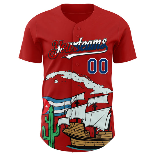 Custom Red US Navy Blue White Cuban Flag-Black 3D Cuba Authentic Baseball Jersey - Sky-Custom