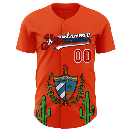 Custom Orange Red White Cuban Flag-Black 3D Cuba Authentic Baseball Jersey - Sky-Custom