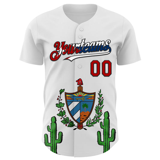 Custom White Red Black-Cuban Flag 3D Cuba Authentic Baseball Jersey - Sky-Custom