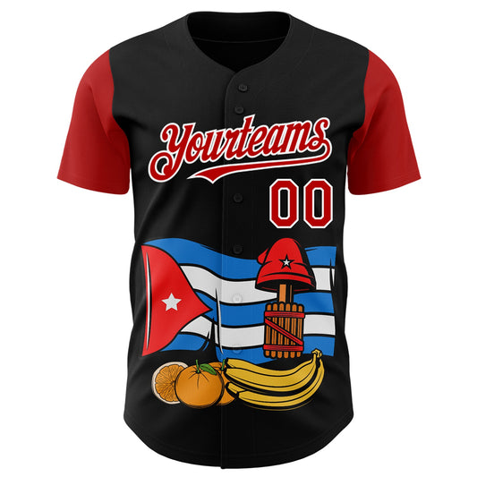 Custom Black Red-White 3D Cuba Cuban Flag Authentic Baseball Jersey - Sky-Custom