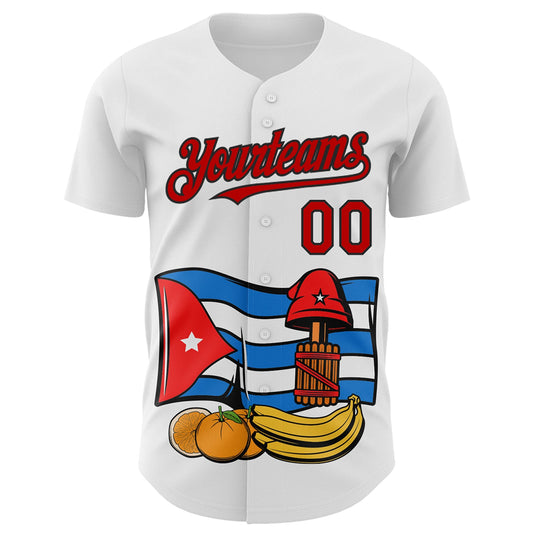 Custom White Red-Black 3D Cuba Cuban Flag Authentic Baseball Jersey - Sky-Custom