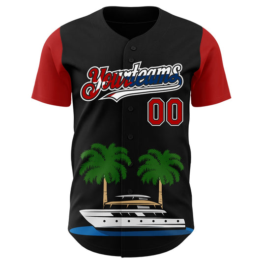 Custom Black Red White-Cuban Flag 3D Cuba Authentic Baseball Jersey - Sky-Custom