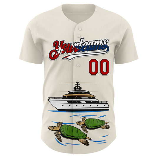 Custom Cream Red Black White-Cuban Flag 3D Cuba Authentic Baseball Jersey - Sky-Custom