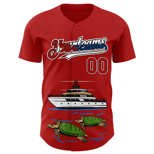 Custom Red Black White-Cuban Flag 3D Cuba Authentic Baseball Jersey - Sky-Custom