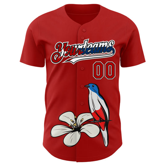 Custom Red Black White-Cuban Flag 3D Cuba Authentic Baseball Jersey - Sky-Custom