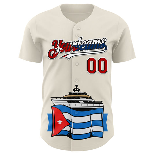 Custom Cream Red Black White-Cuban Flag 3D Cuba Authentic Baseball Jersey - Sky-Custom