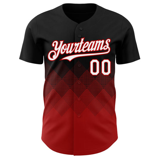 Custom Black White-Red 3D Gradient Square Shape Authentic Baseball Jersey - Sky-Custom
