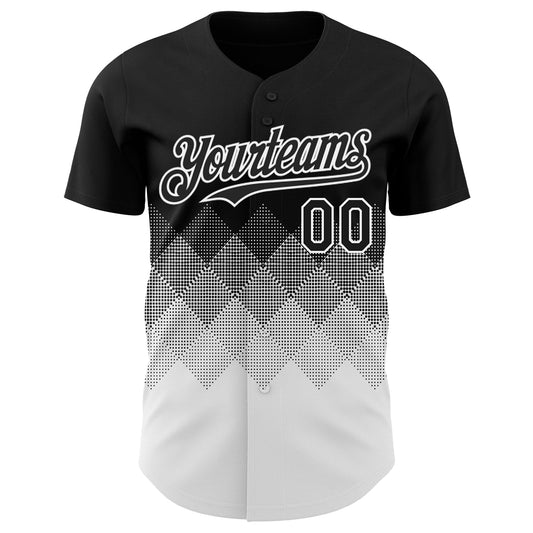 Custom Black White 3D Gradient Square Shape Authentic Baseball Jersey - Sky-Custom