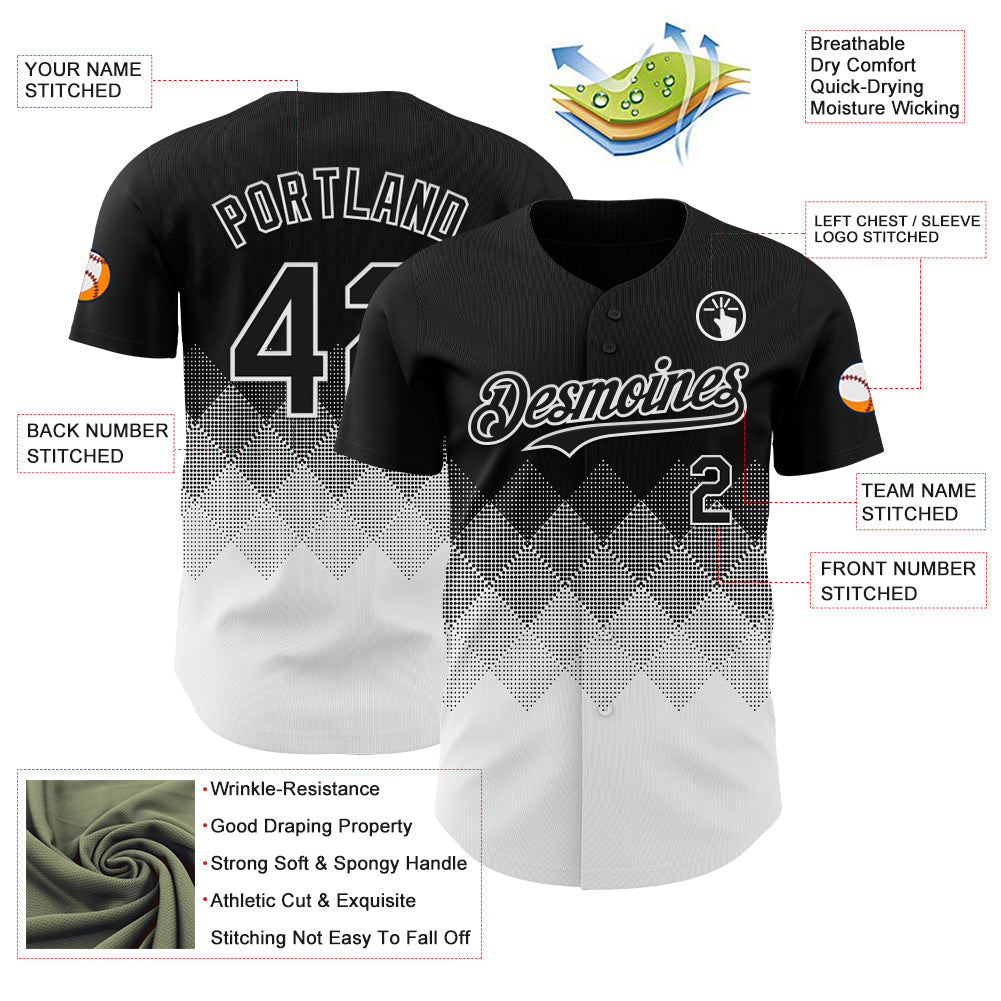 Custom Black White 3D Gradient Square Shape Authentic Baseball Jersey - Sky-Custom