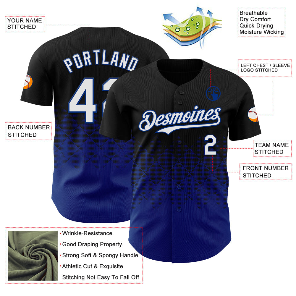 Custom Black White-Royal 3D Gradient Square Shape Authentic Baseball Jersey - Sky-Custom