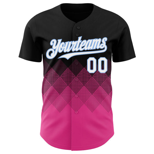 Custom Black White Pink-Light Blue 3D Gradient Square Shape Authentic Baseball Jersey - Sky-Custom