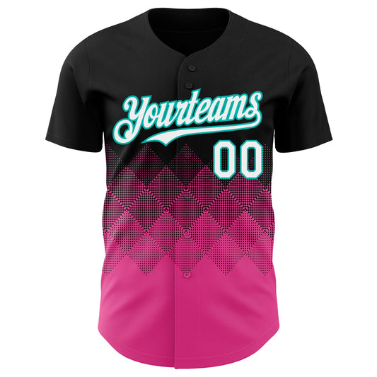 Custom Black White Pink-Aqua 3D Gradient Square Shape Authentic Baseball Jersey - Sky-Custom