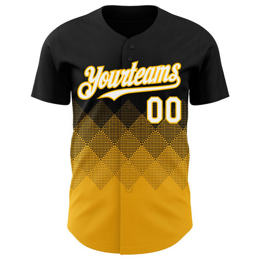 Custom Black White-Gold 3D Gradient Square Shape Authentic Baseball Jersey - Sky-Custom