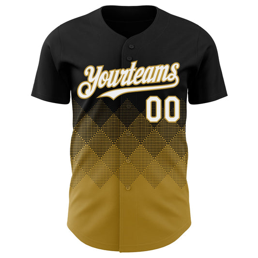 Custom Black White-Old Gold 3D Gradient Square Shape Authentic Baseball Jersey - Sky-Custom