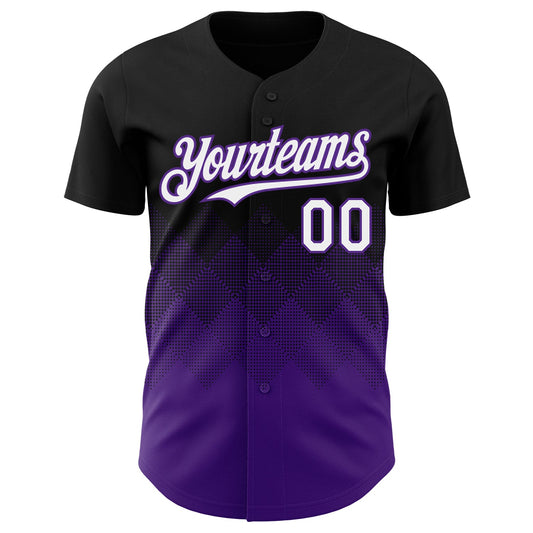 Custom Black White-Purple 3D Gradient Square Shape Authentic Baseball Jersey - Sky-Custom