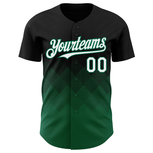 Custom Black White-Kelly Green 3D Gradient Square Shape Authentic Baseball Jersey - Sky-Custom