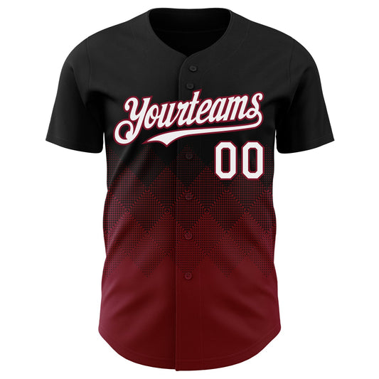 Custom Black White-Crimson 3D Gradient Square Shape Authentic Baseball Jersey - Sky-Custom