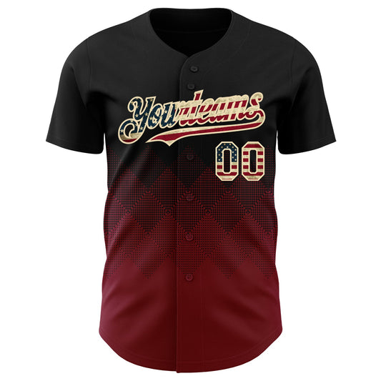 Custom Black Vintage USA Flag Crimson-Cream 3D Gradient Square Shape Authentic Baseball Jersey - Sky-Custom
