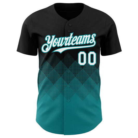 Custom Black White-Teal 3D Gradient Square Shape Authentic Baseball Jersey - Sky-Custom