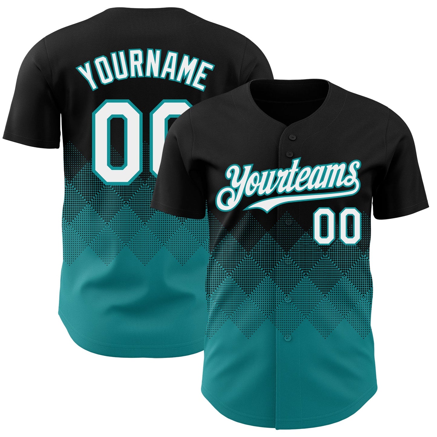 Custom Black White-Teal 3D Gradient Square Shape Authentic Baseball Jersey - Sky-Custom
