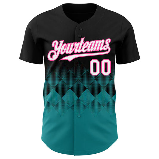 Custom Black White Teal-Pink 3D Gradient Square Shape Authentic Baseball Jersey - Sky-Custom