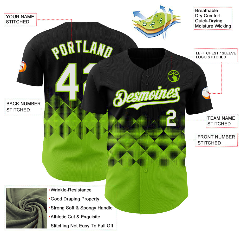 Custom Black White-Neon Green 3D Gradient Square Shape Authentic Baseball Jersey - Sky-Custom