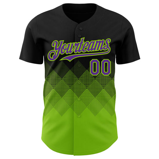 Custom Black Purple-Neon Green 3D Gradient Square Shape Authentic Baseball Jersey - Sky-Custom