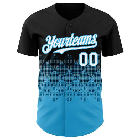 Custom Black White-Sky Blue 3D Gradient Square Shape Authentic Baseball Jersey - Sky-Custom