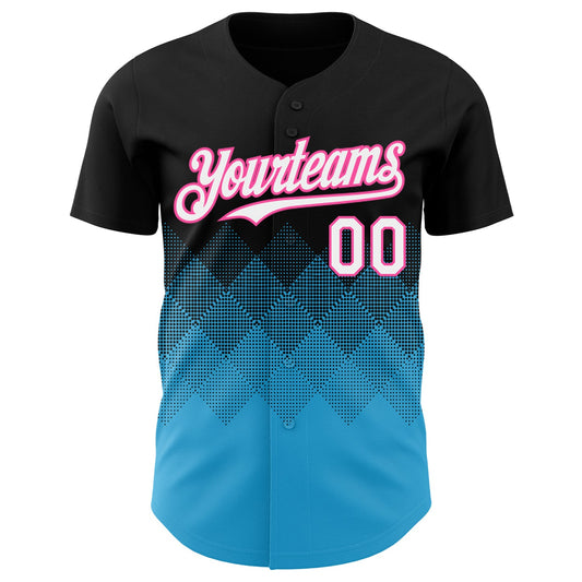 Custom Black White Sky Blue-Pink 3D Gradient Square Shape Authentic Baseball Jersey - Sky-Custom