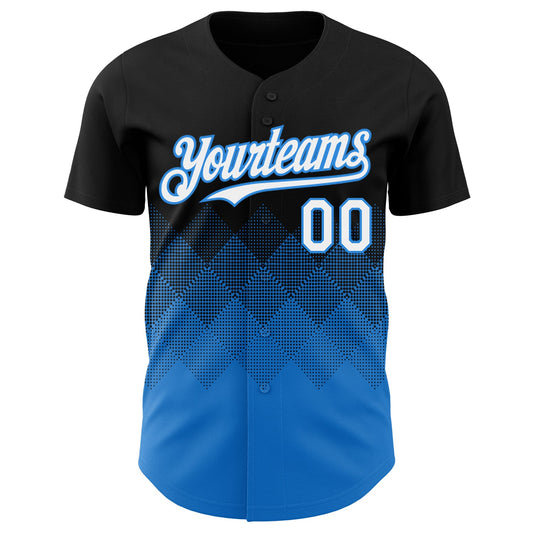 Custom Black White-Electric Blue 3D Gradient Square Shape Authentic Baseball Jersey - Sky-Custom