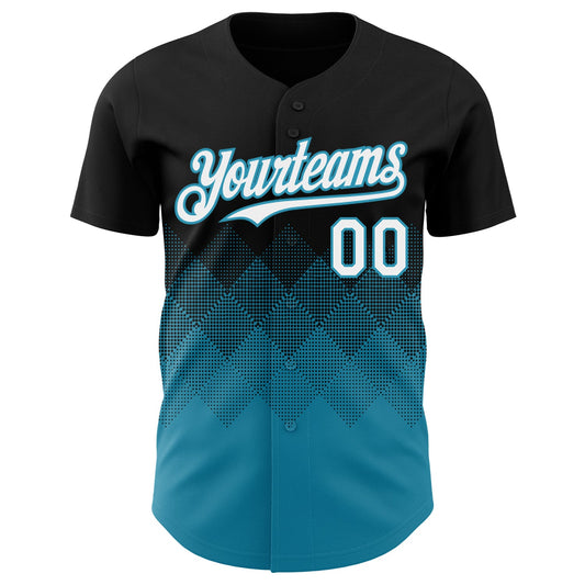 Custom Black White-Panther Blue 3D Gradient Square Shape Authentic Baseball Jersey - Sky-Custom