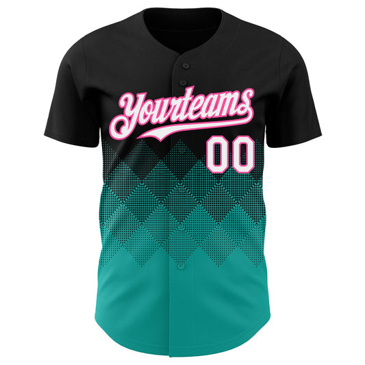 Custom Black White Aqua-Pink 3D Gradient Square Shape Authentic Baseball Jersey - Sky-Custom