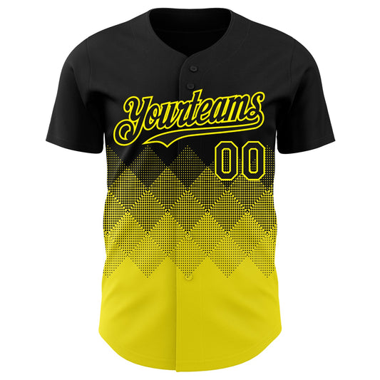Custom Black Light Yellow 3D Gradient Square Shape Authentic Baseball Jersey - Sky-Custom