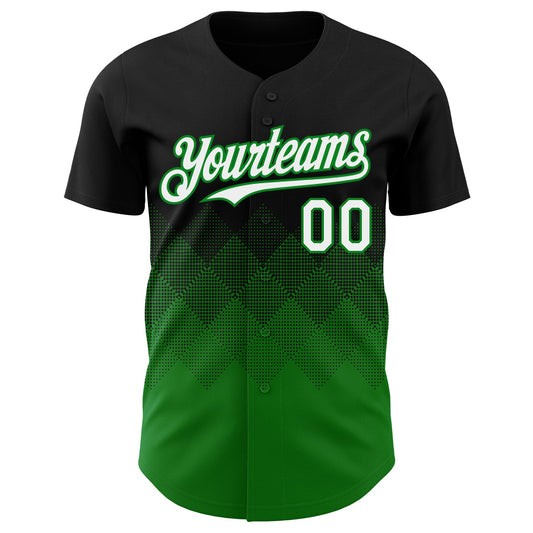 Custom Black White-Grass Green 3D Gradient Square Shape Authentic Baseball Jersey - Sky-Custom