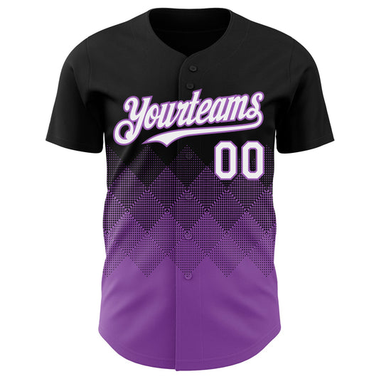 Custom Black White-Medium Purple 3D Gradient Square Shape Authentic Baseball Jersey - Sky-Custom
