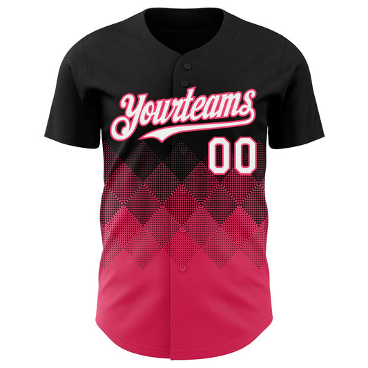 Custom Black White-Neon Pink 3D Gradient Square Shape Authentic Baseball Jersey - Sky-Custom