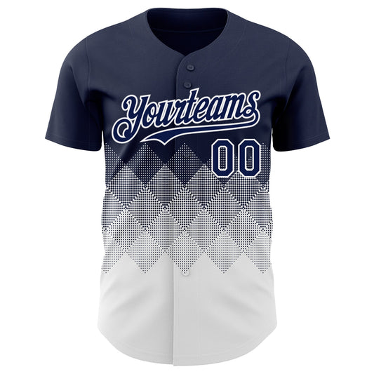 Custom Navy White 3D Gradient Square Shape Authentic Baseball Jersey - Sky-Custom