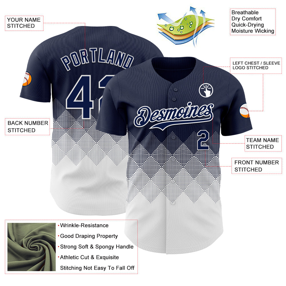 Custom Navy White 3D Gradient Square Shape Authentic Baseball Jersey - Sky-Custom