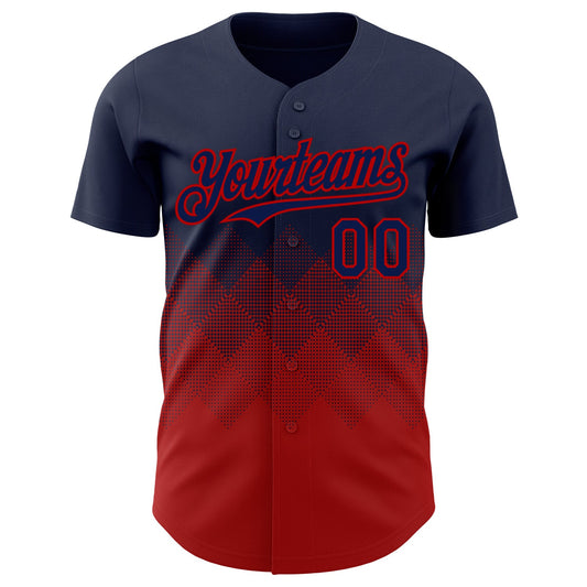Custom Navy Red 3D Gradient Square Shape Authentic Baseball Jersey - Sky-Custom