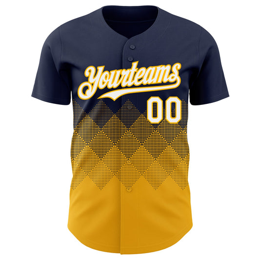 Custom Navy White-Gold 3D Gradient Square Shape Authentic Baseball Jersey - Sky-Custom
