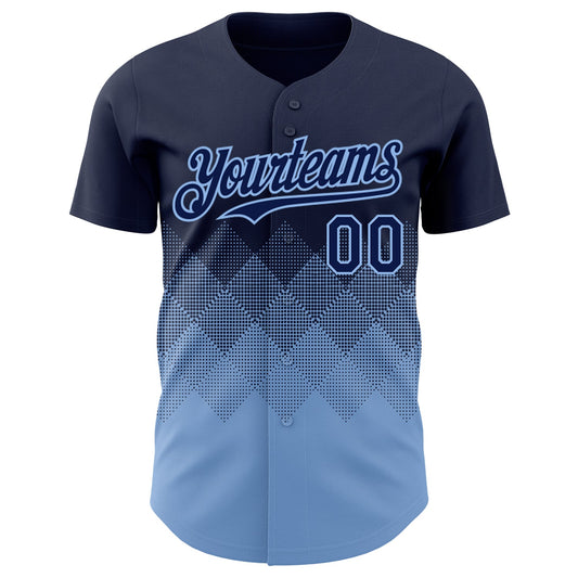 Custom Navy Light Blue 3D Gradient Square Shape Authentic Baseball Jersey - Sky-Custom