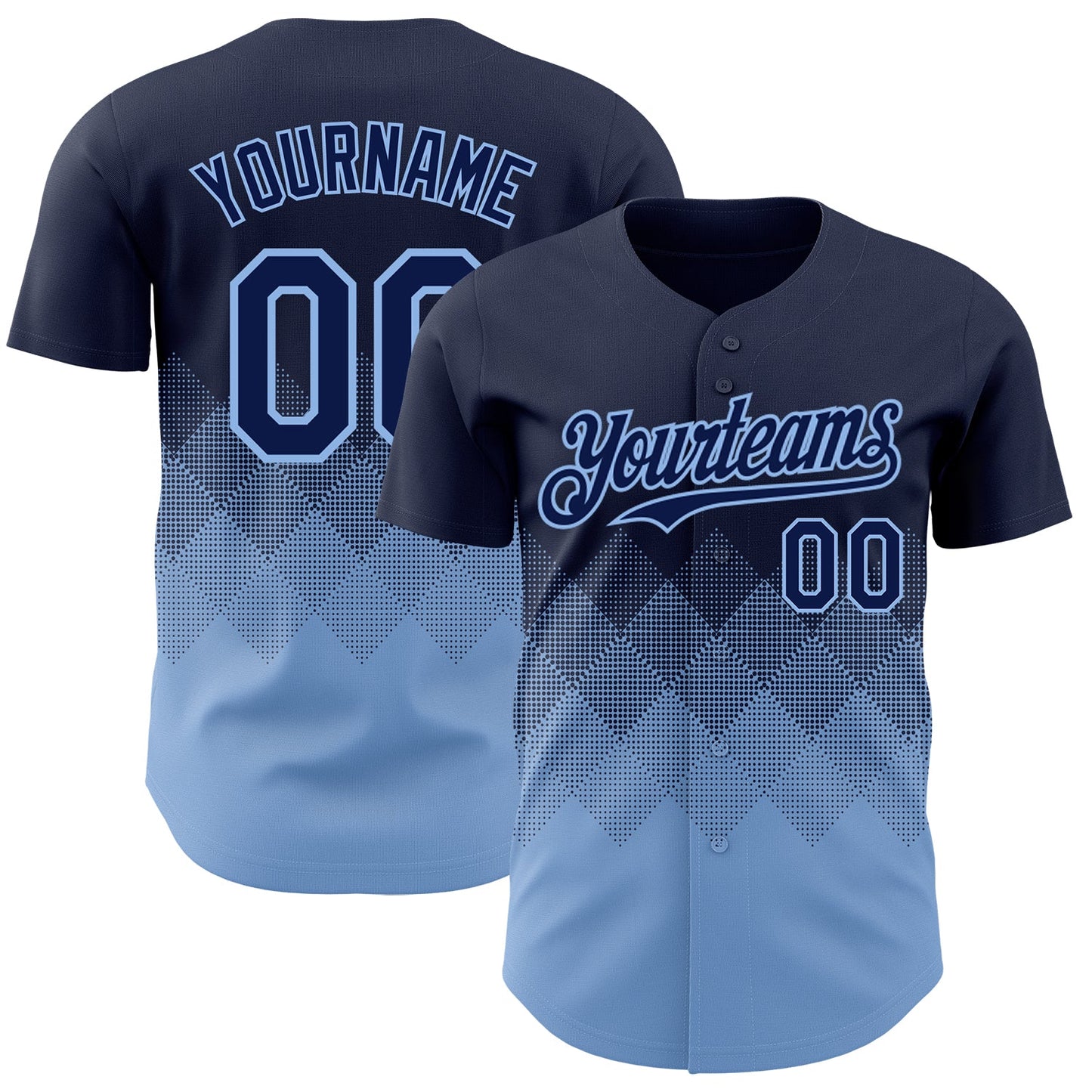 Custom Navy Light Blue 3D Gradient Square Shape Authentic Baseball Jersey - Sky-Custom