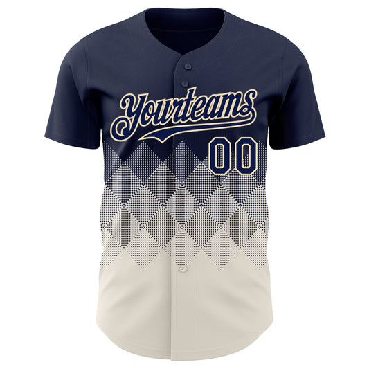 Custom Navy Cream 3D Gradient Square Shape Authentic Baseball Jersey - Sky-Custom