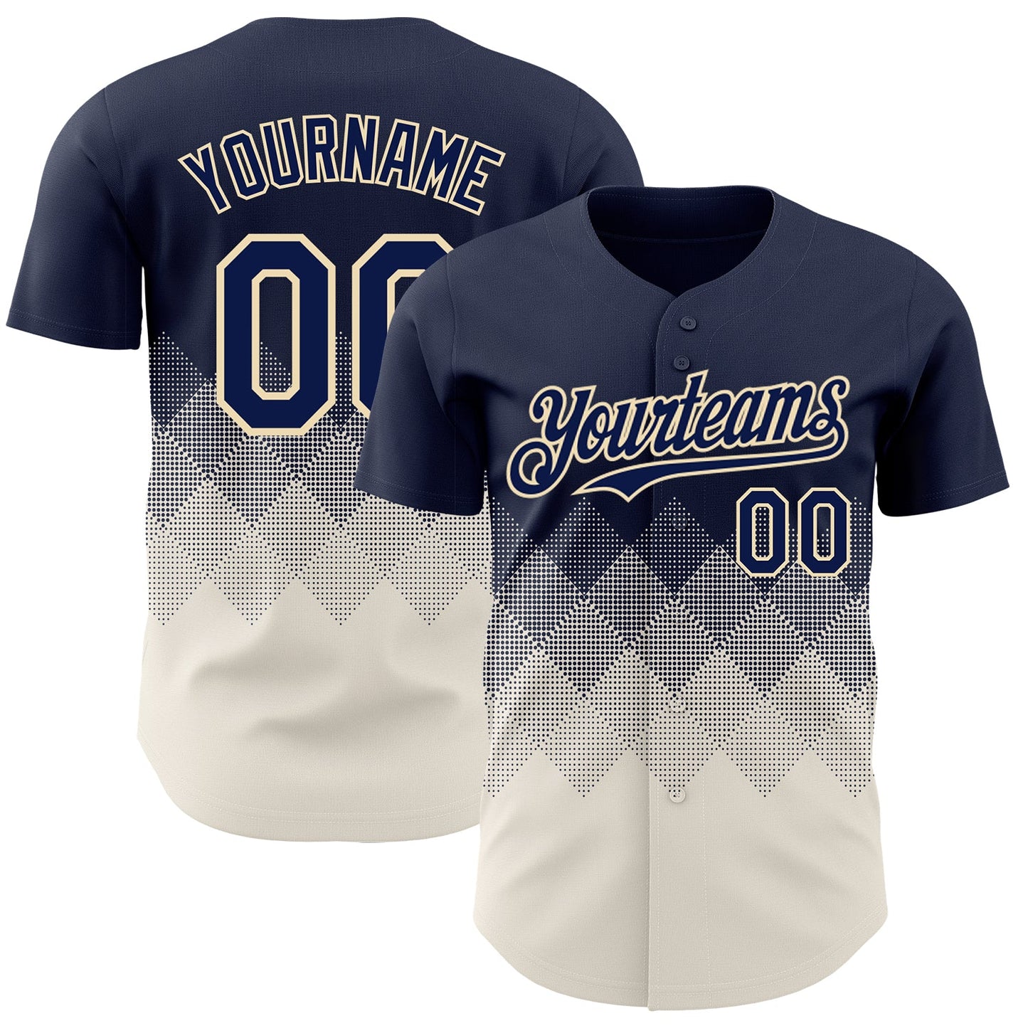 Custom Navy Cream 3D Gradient Square Shape Authentic Baseball Jersey - Sky-Custom