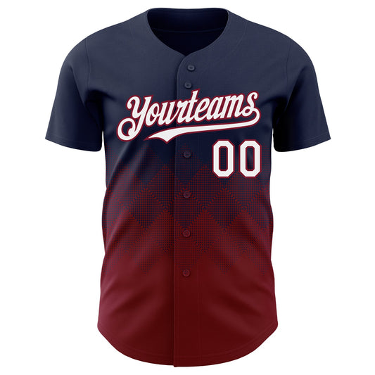 Custom Navy White-Crimson 3D Gradient Square Shape Authentic Baseball Jersey - Sky-Custom