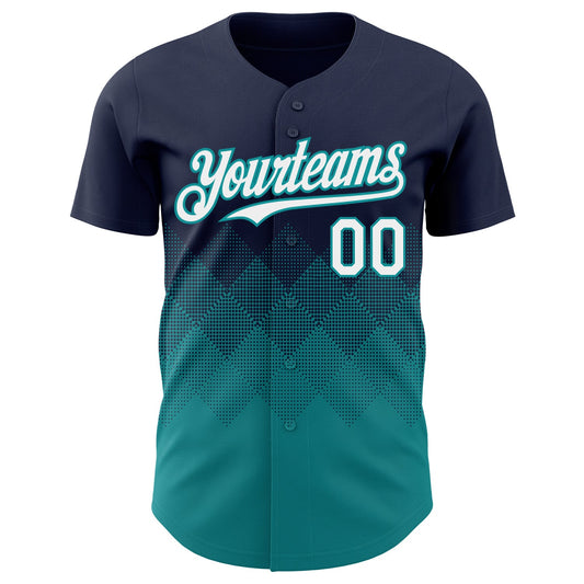 Custom Navy White-Teal 3D Gradient Square Shape Authentic Baseball Jersey - Sky-Custom