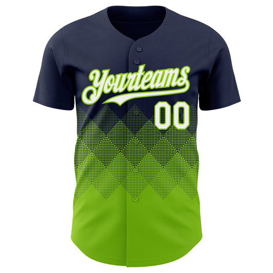 Custom Navy White-Neon Green 3D Gradient Square Shape Authentic Baseball Jersey - Sky-Custom