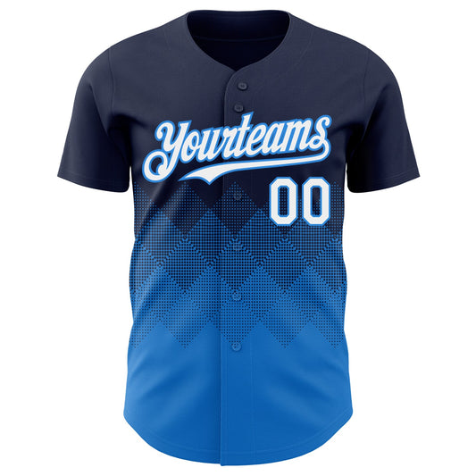 Custom Navy White-Electric Blue 3D Gradient Square Shape Authentic Baseball Jersey - Sky-Custom